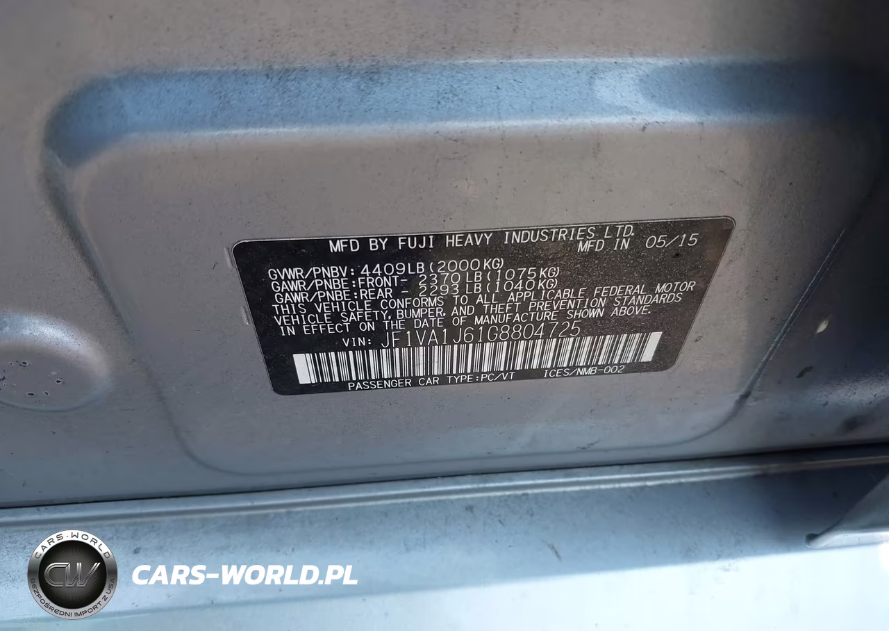 2016 Subaru Wrx Limited VIN:JF1VA1J61G8804725 - 9