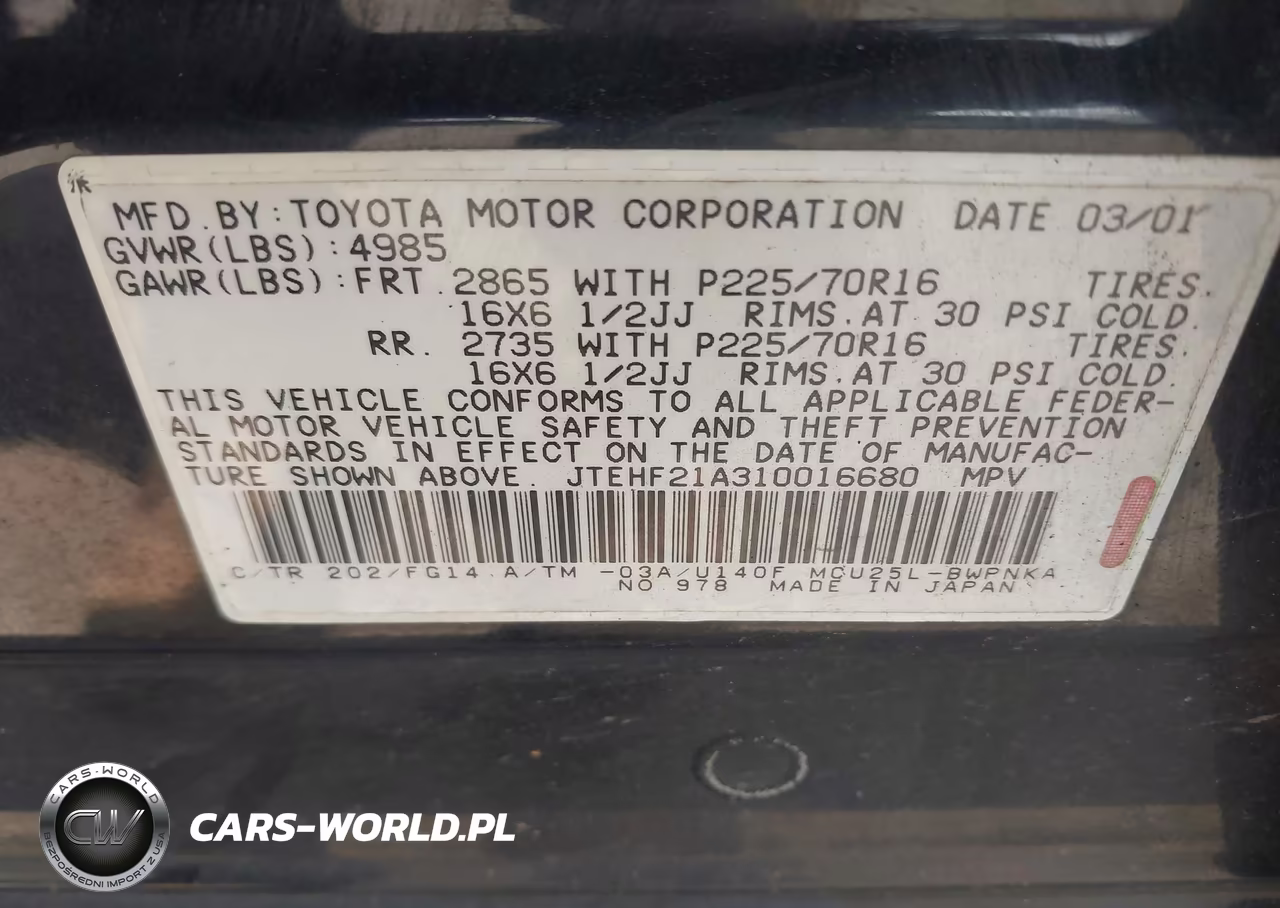 2001 Toyota Highlander V6 VIN:JTEHF21A310016680 - 9