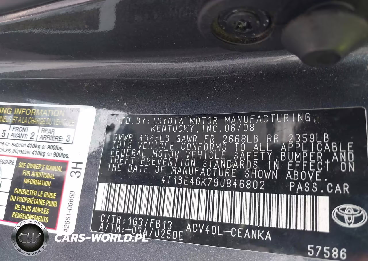 2009 Toyota Camry Le VIN:4T1BE46K79U846802 - 9