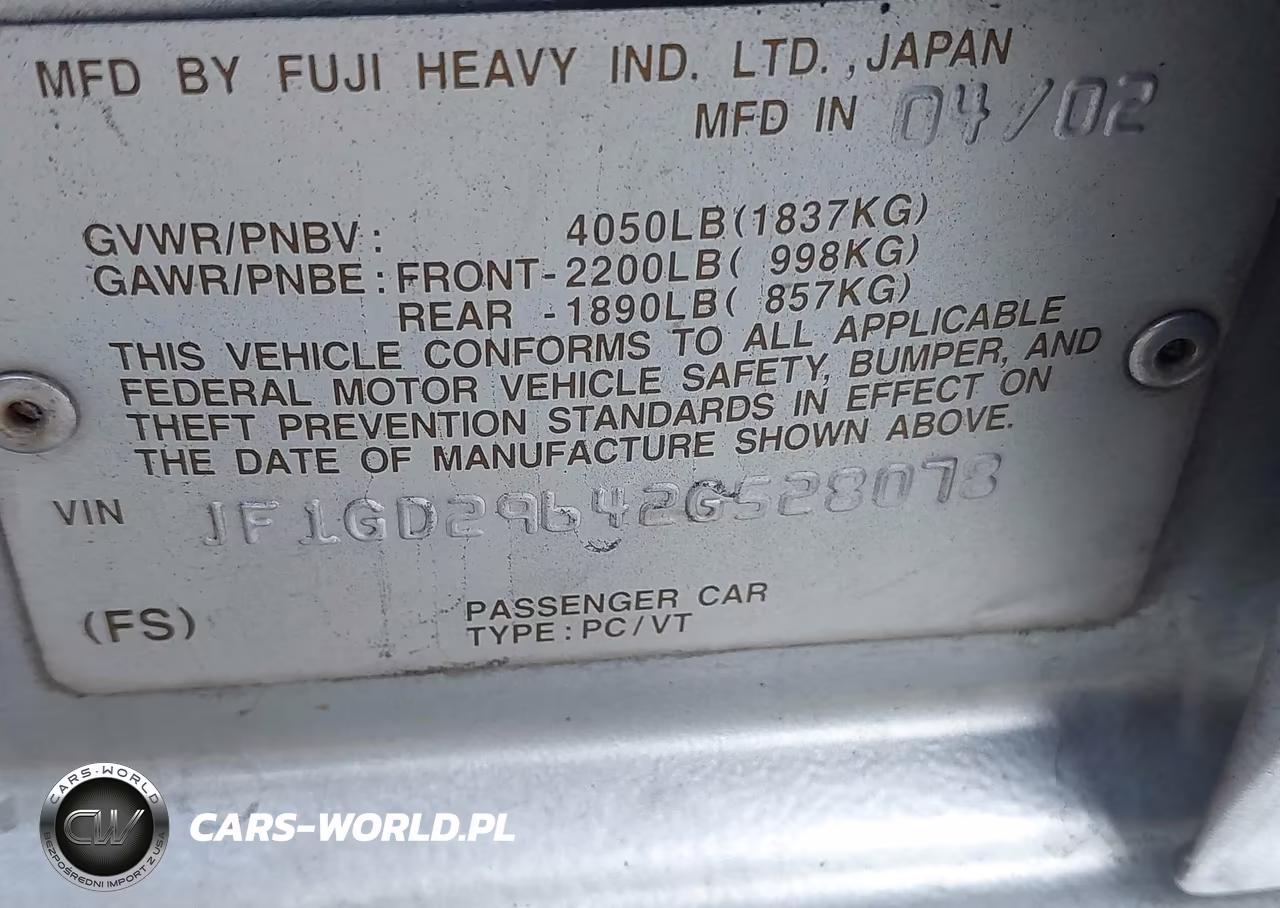 2002 Subaru Impreza Wrx VIN:JF1GD29642G528078 - 9