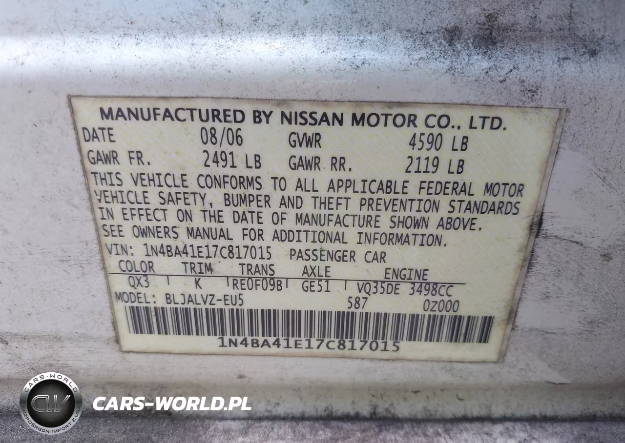 2007 Nissan Maxima 3.5 Se VIN:1N4BA41E17C817015 - 9
