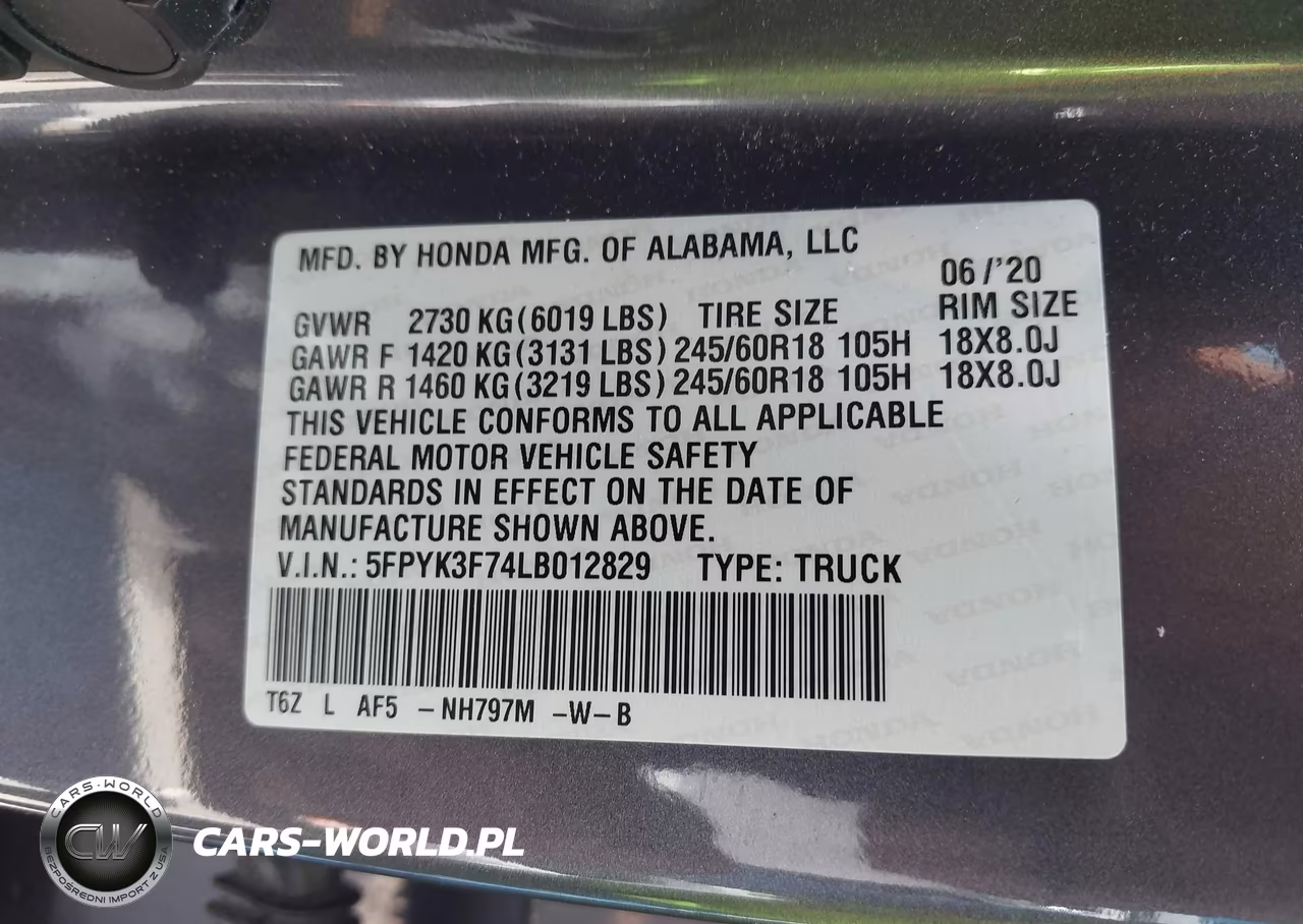 2020 Honda Ridgeline Rtl-E VIN:5FPYK3F74LB012829 - 9