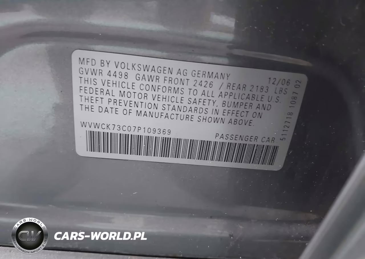 2007 Volkswagen Passat 2.0T VIN:WVWCK73C07P109369 - 9