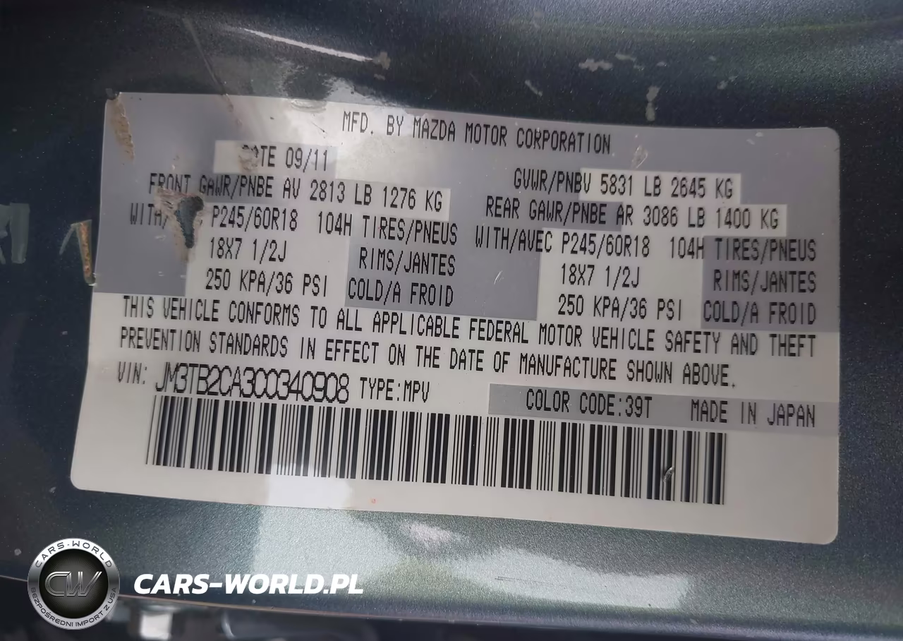 2012 Mazda Cx-9 Touring VIN:JM3TB2CA3C0340908 - 9