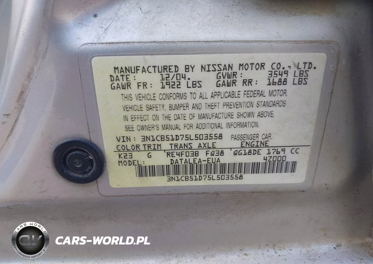 2005 Nissan Sentra 1.8S VIN:3N1CB51D75L503558 - 9