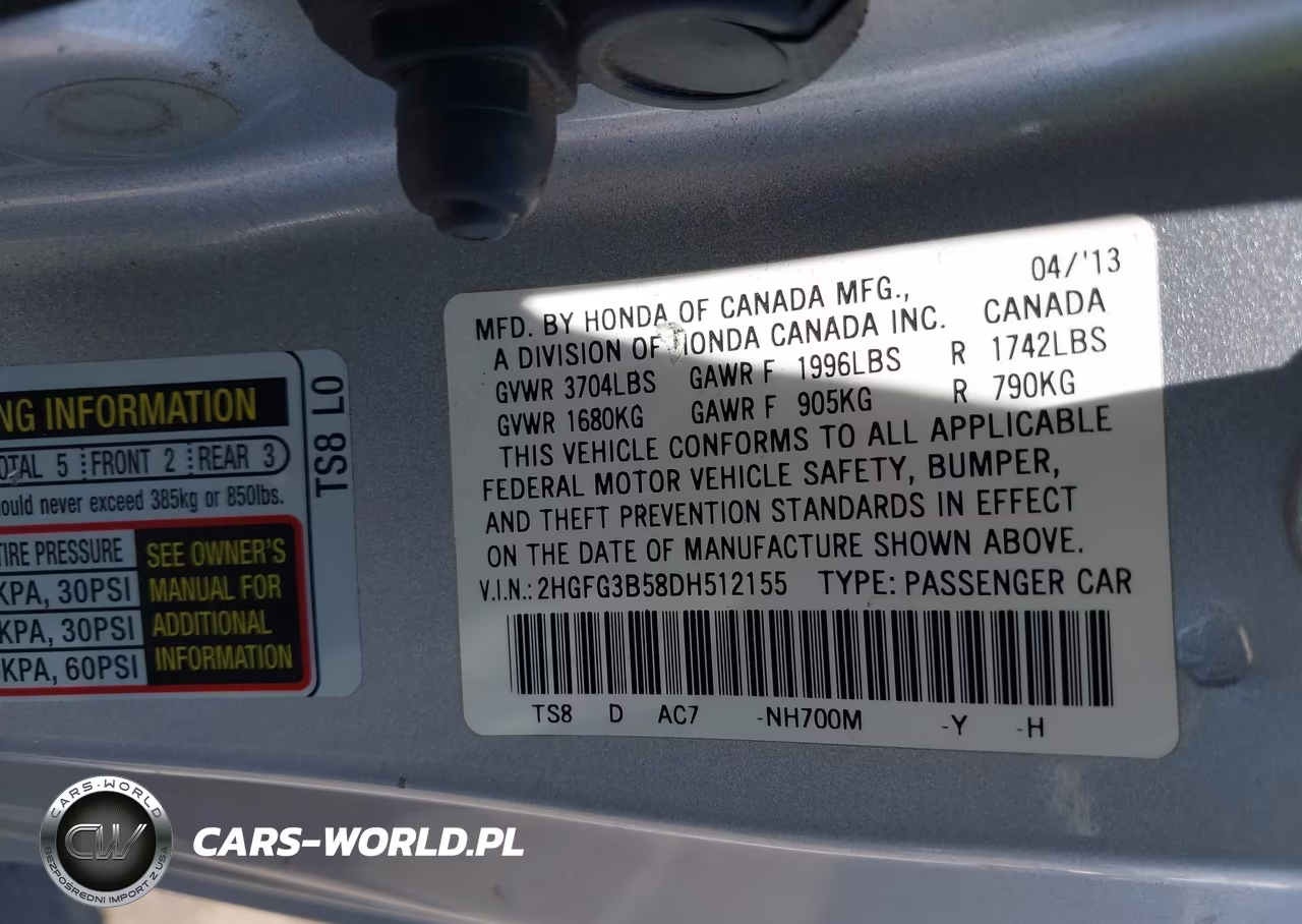 2013 Honda Civic Lx VIN:2HGFG3B58DH512155 - 9