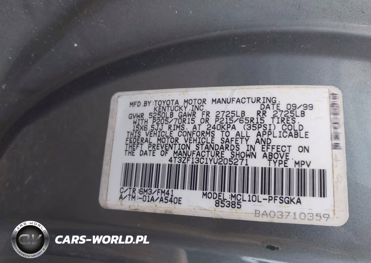 2000 Toyota Sienna Xle VIN:4T3ZF13C1YU205271 - 9