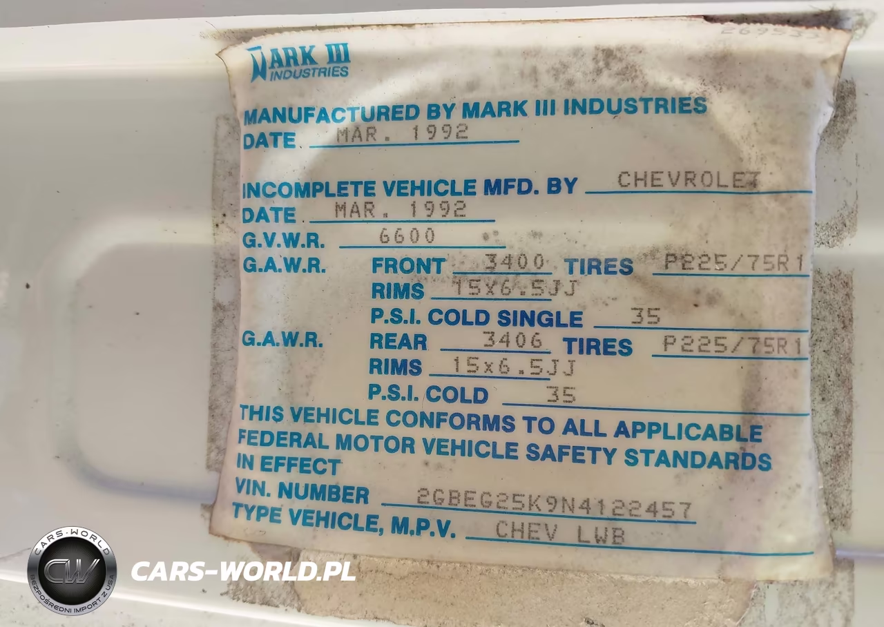 1992 Chevrolet G20 VIN:2GBEG25K9N4122457 - 9