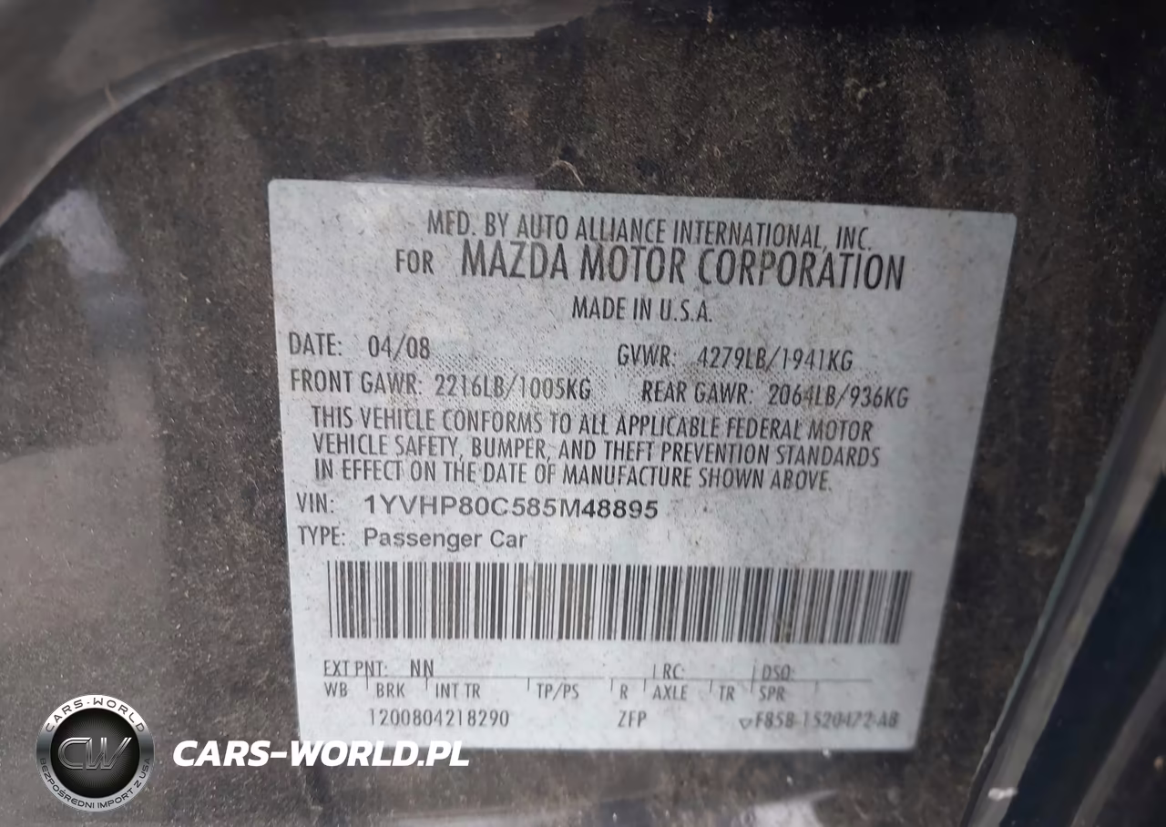 2008 Mazda Mazda6 I Sport Ve VIN:1YVHP80C585M48895 - 9