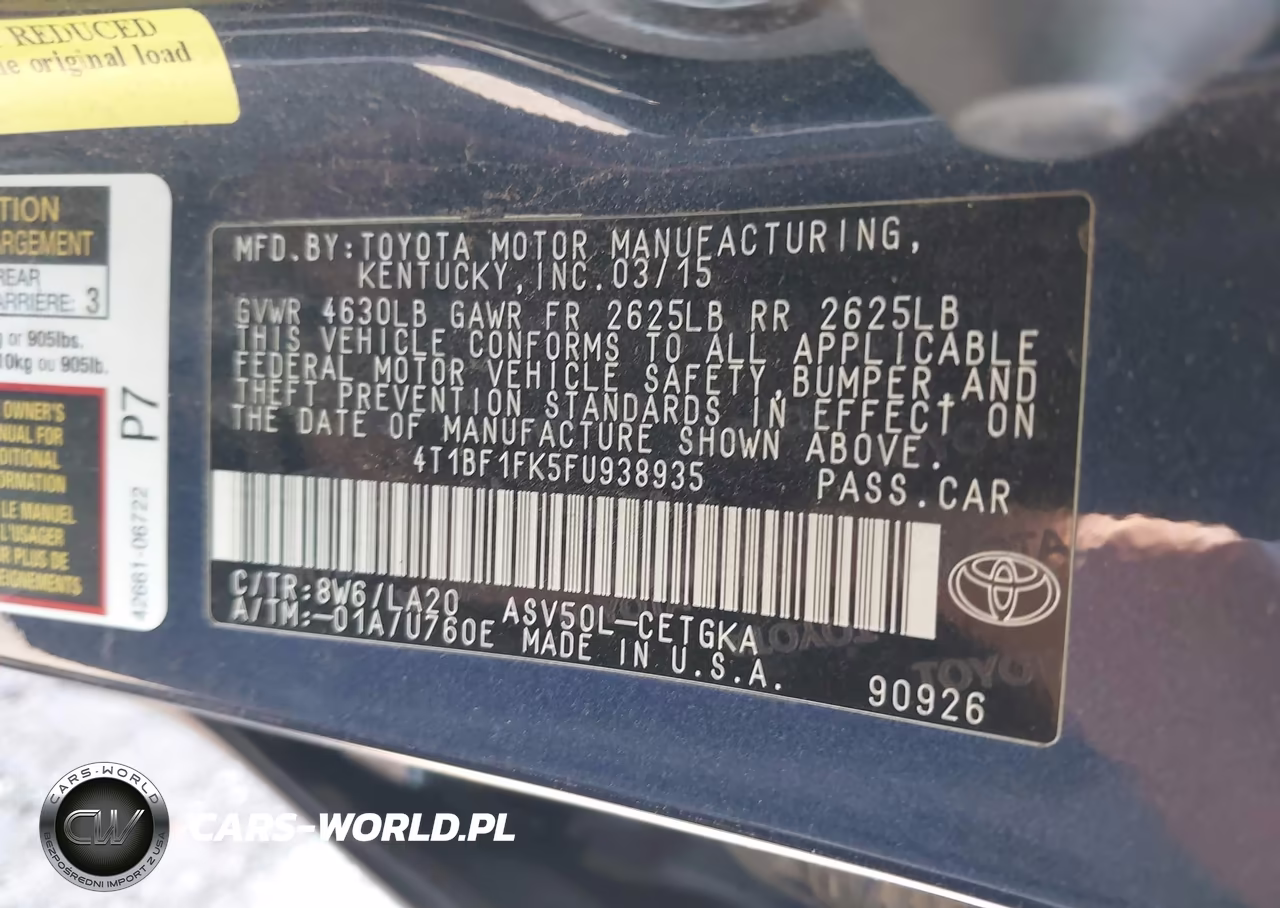 2015 Toyota Camry Xle VIN:4T1BF1FK5FU938935 - 9