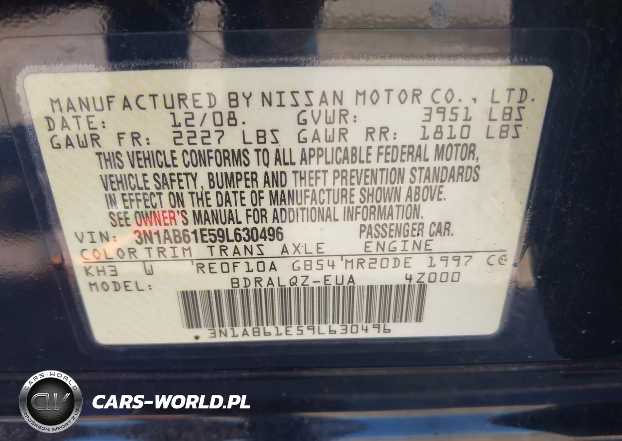 2009 Nissan Sentra 2.0 VIN:3N1AB61E59L630496 - 9