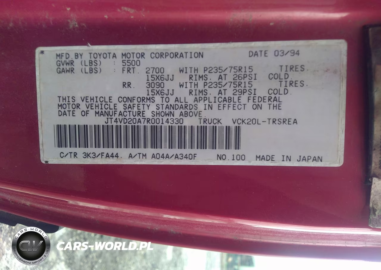 1994 Toyota T100 Dx VIN:JT4VD20A7R0014330 - 9
