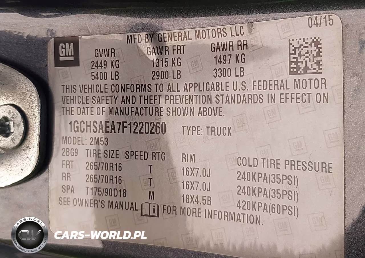 2015 Chevrolet Colorado Wt VIN:1GCHSAEA7F1220260 - 9