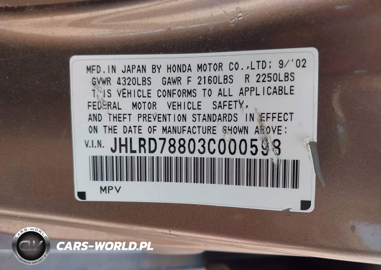 2003 Honda Cr-V Ex VIN:JHLRD78803C000598 - 9
