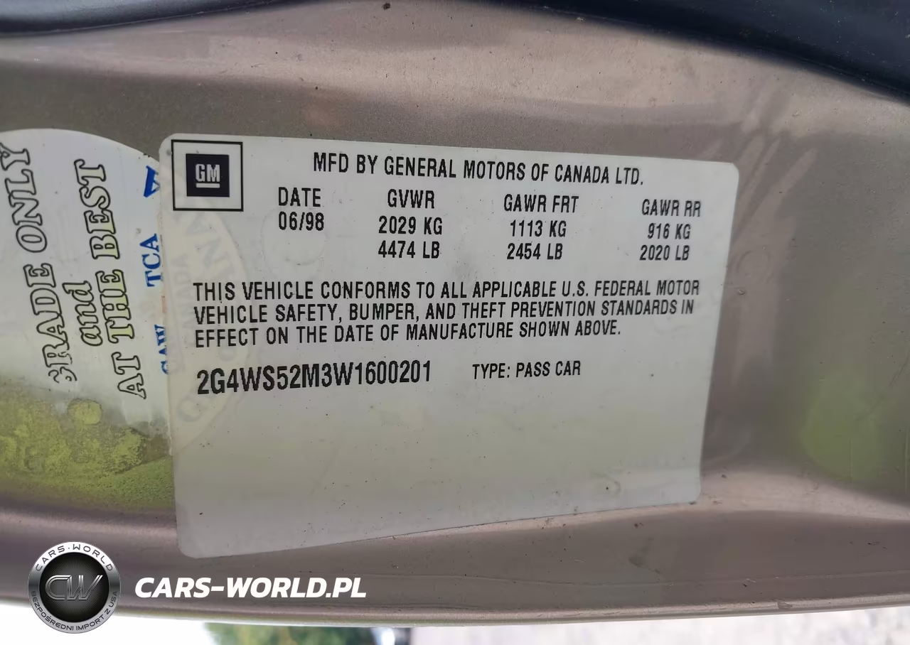 1998 Buick Century Custom VIN:2G4WS52M3W1600201 - 9