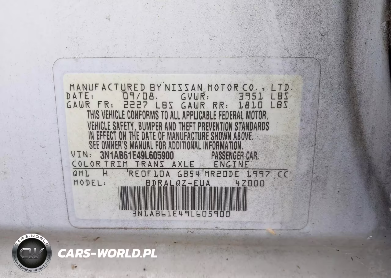 2009 Nissan Sentra 2.0 VIN:3N1AB61E49L605900 - 9