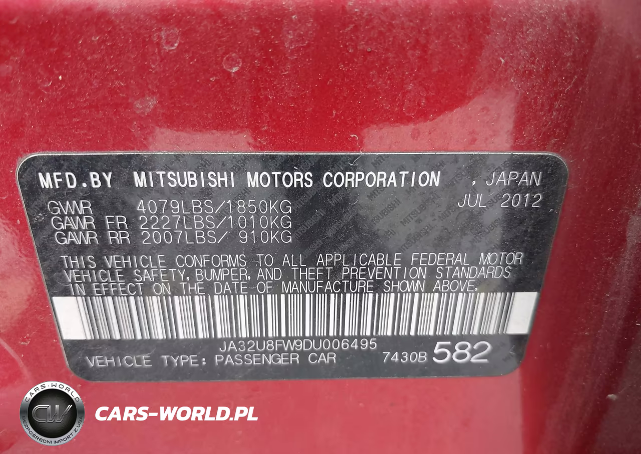 2013 Mitsubishi Lancer Gt VIN:JA32U8FW9DU006495 - 9