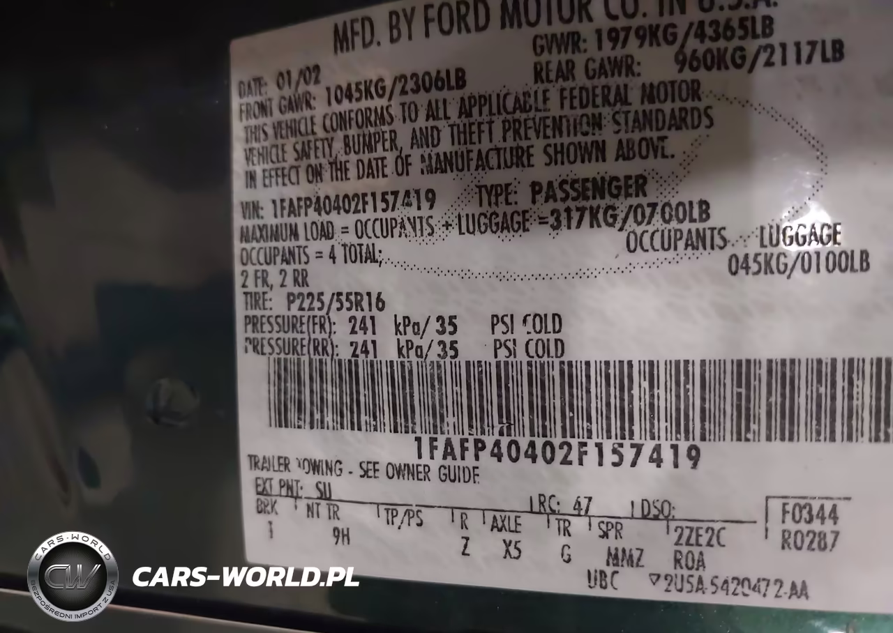 2002 Ford Mustang VIN:1FAFP40402F157419 - 9