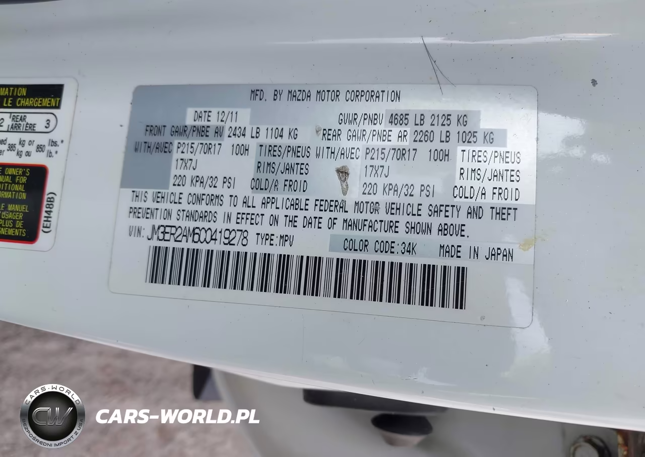 2012 Mazda Cx-7 I Sv VIN:JM3ER2AM6C0419278 - 9