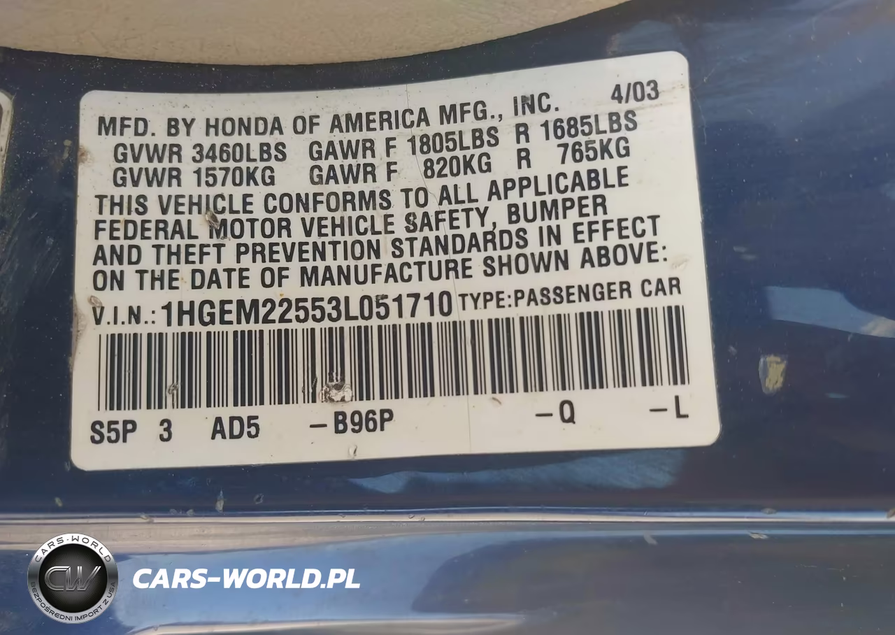 2003 Honda Civic Lx VIN:1HGEM22553L051710 - 9