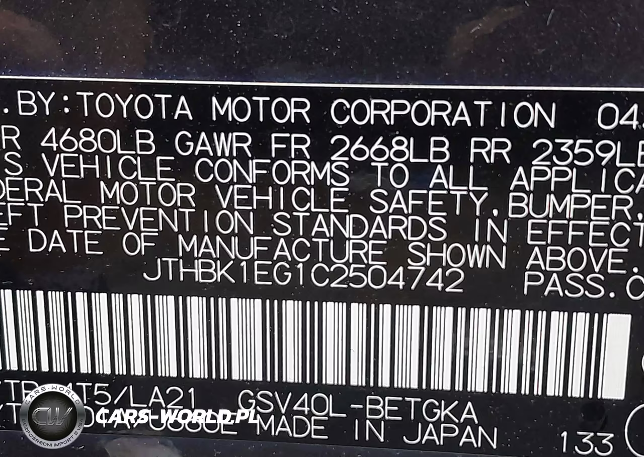 2012 Lexus Es 350 VIN:JTHBK1EG1C2504742 - 9