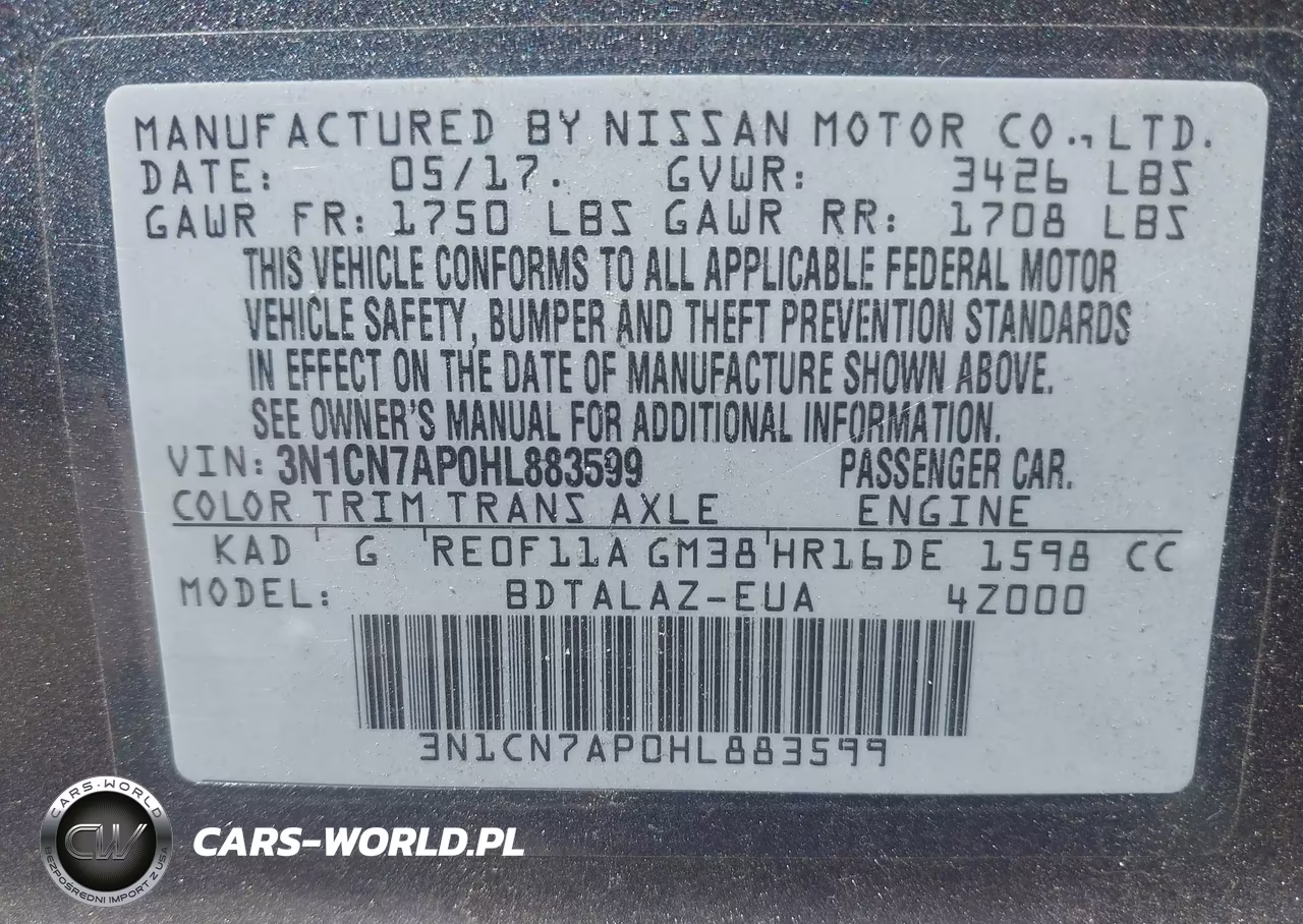 2017 Nissan Versa 1.6 S+ VIN:3N1CN7AP0HL883599 - 9