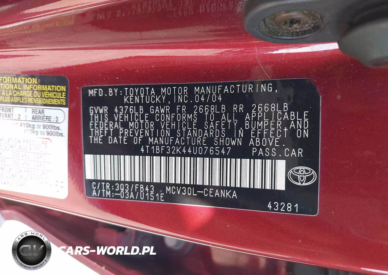 2004 Toyota Camry Le V6 VIN:4T1BF32K44U076547 - 9