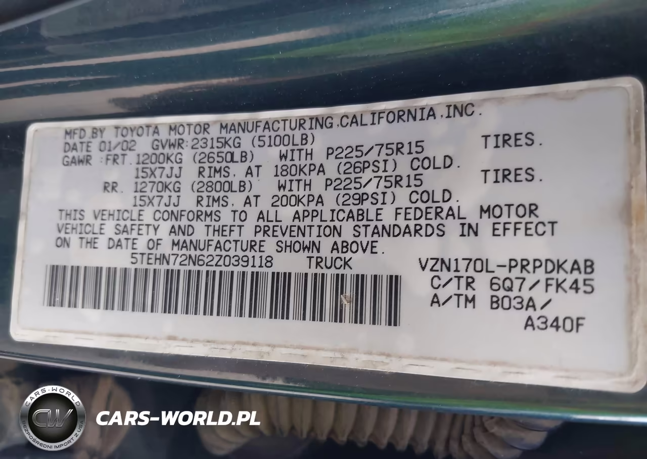 2002 Toyota Tacoma Base V6 VIN:5TEHN72N62Z039118 - 9