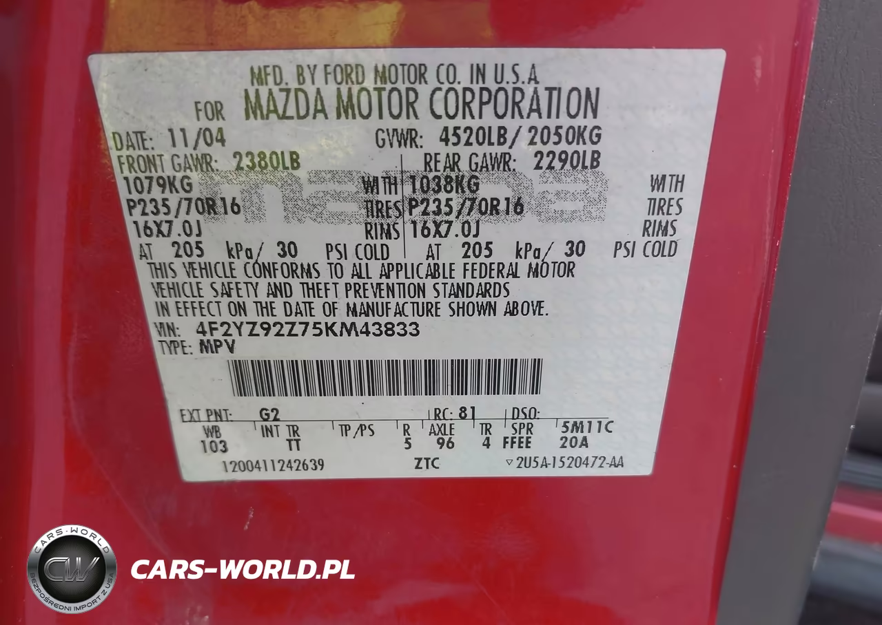 2005 Mazda Tribute I VIN:4F2YZ92Z75KM43833 - 9
