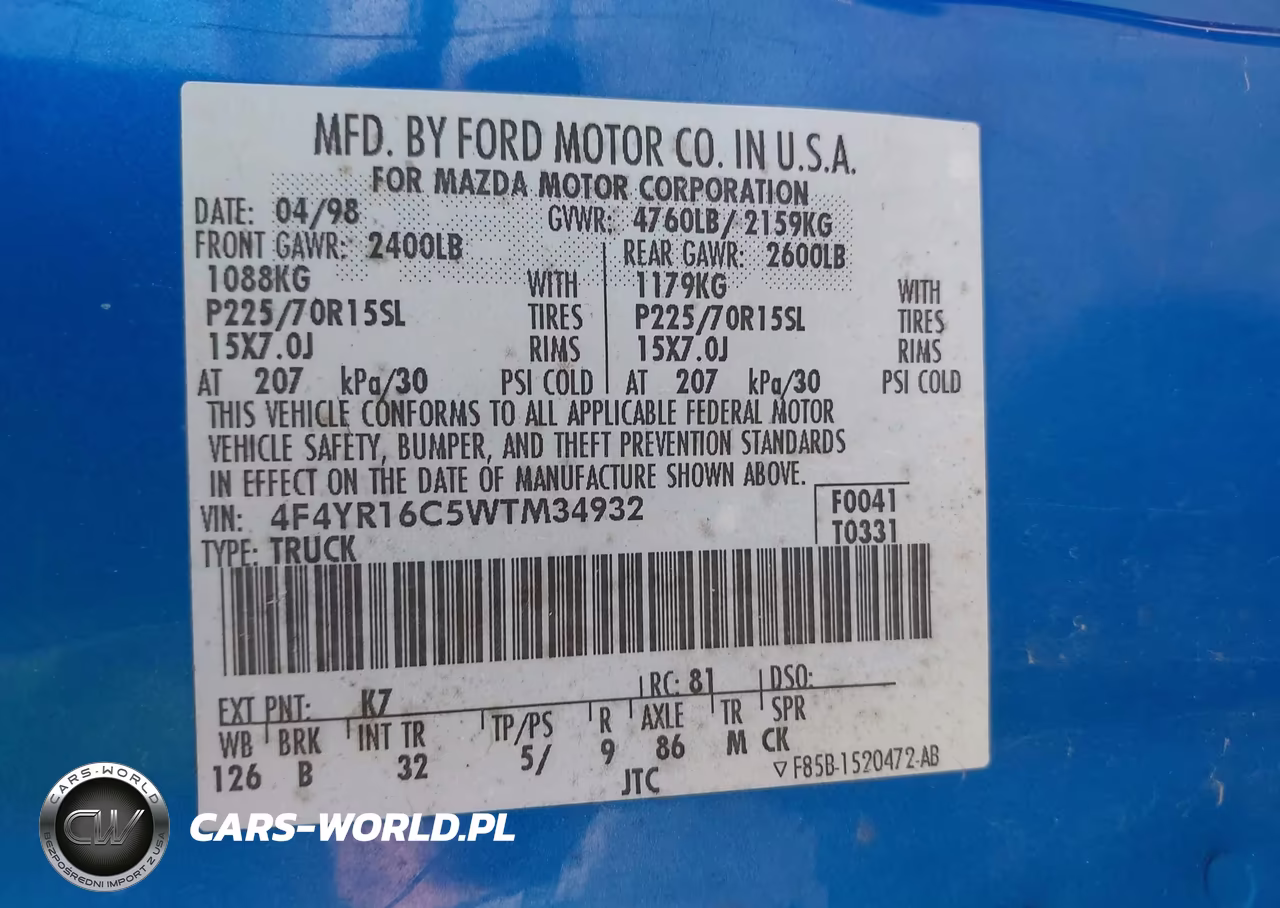 1998 Mazda B2500 Cab Plus VIN:4F4YR16C5WTM34932 - 9
