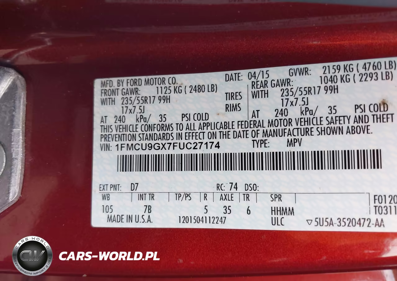 2015 Ford Escape Se VIN:1FMCU9GX7FUC27174 - 9
