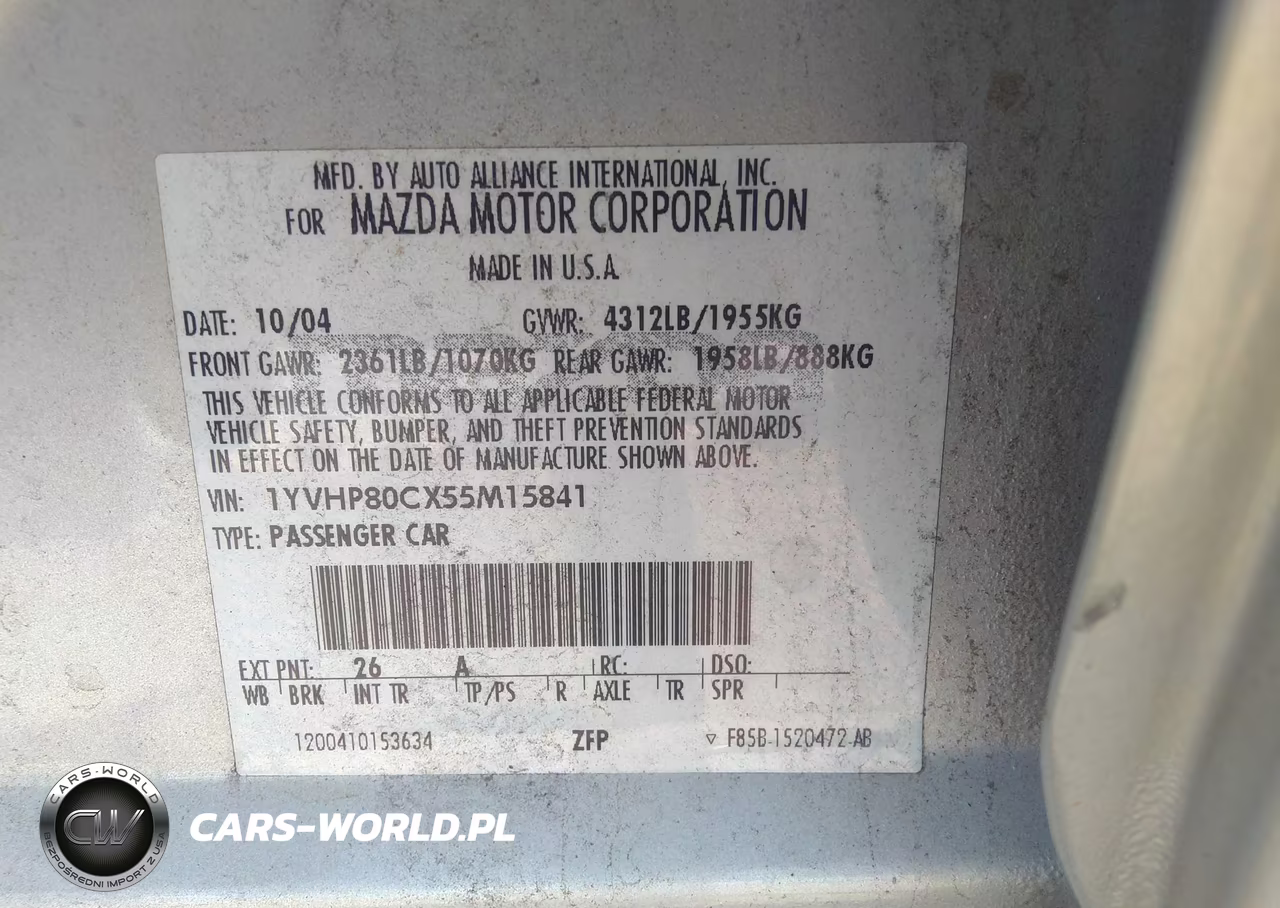 2005 Mazda Mazda6 I Base VIN:1YVHP80CX55M15841 - 9