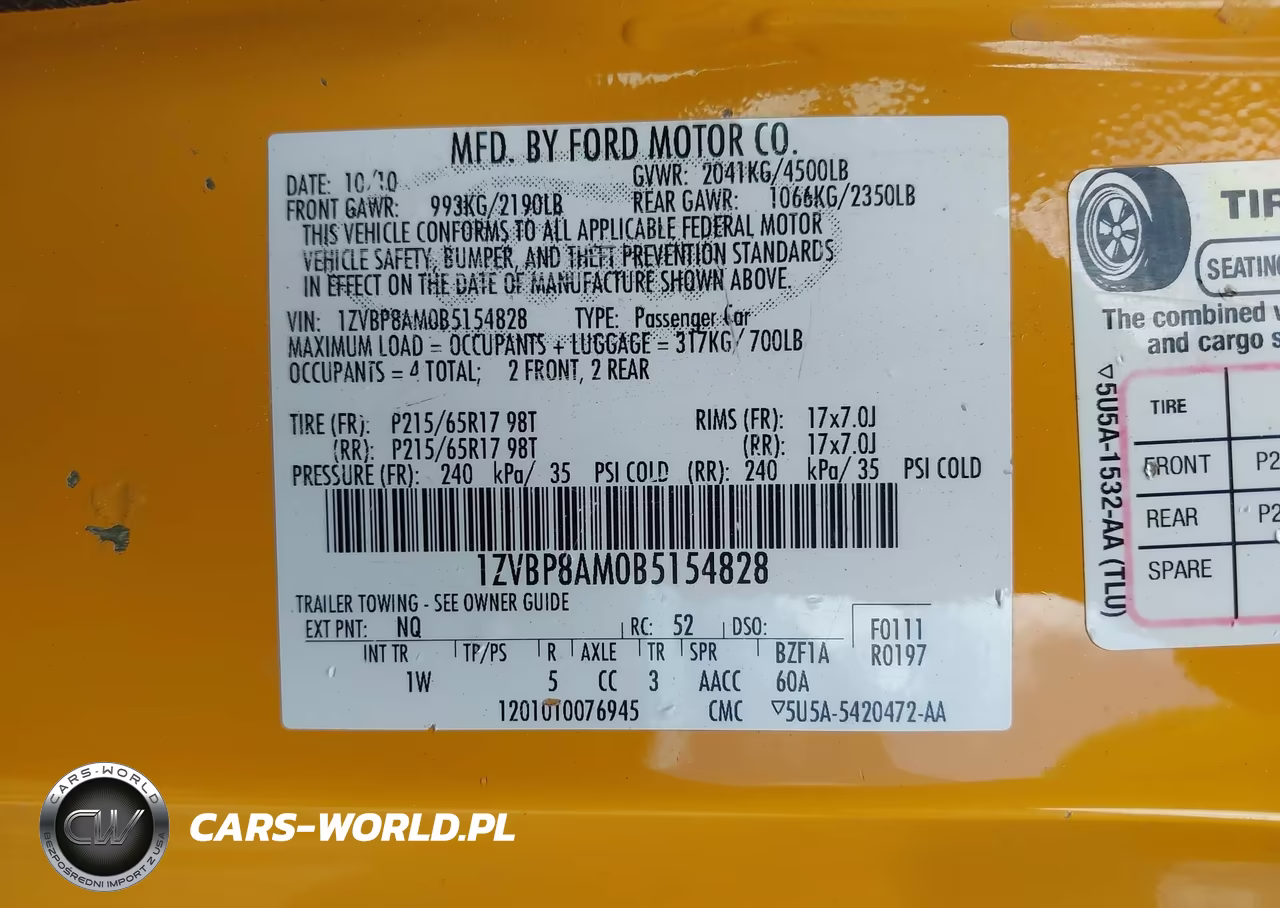 2011 Ford Mustang V6 VIN:1ZVBP8AM0B5154828 - 9