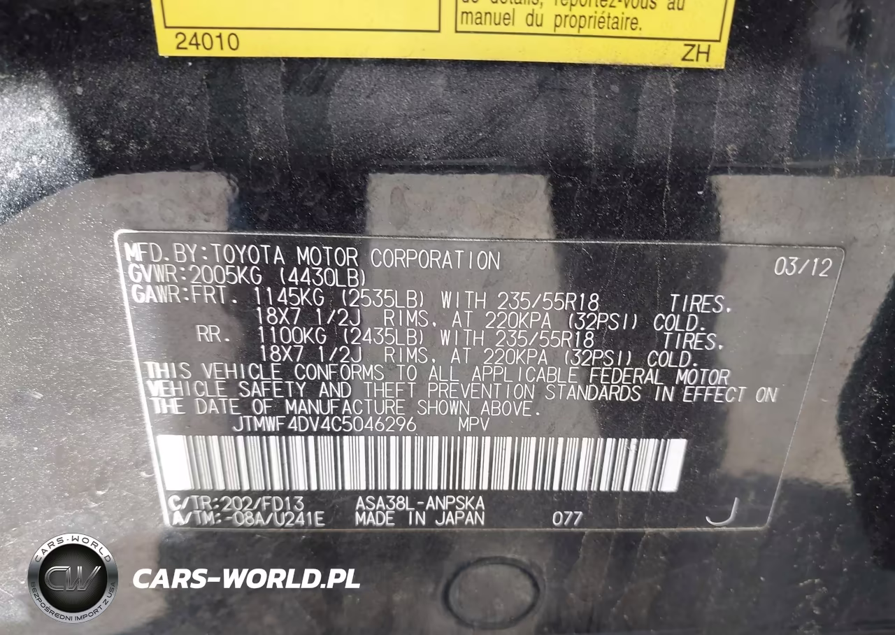 2012 Toyota Rav4 Sport VIN:JTMWF4DV4C5046296 - 9