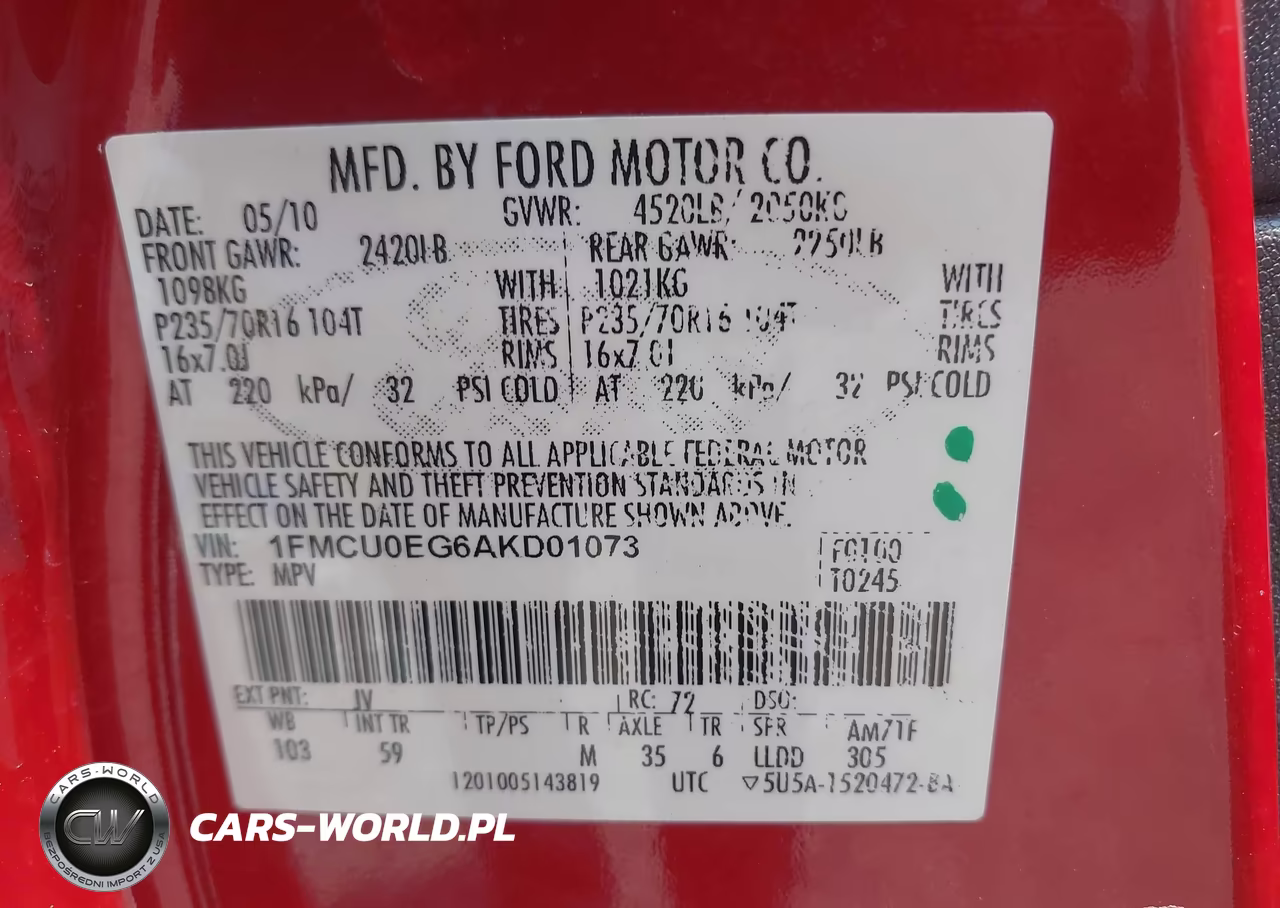 2010 Ford Escape Limited VIN:1FMCU0EG6AKD01073 - 9