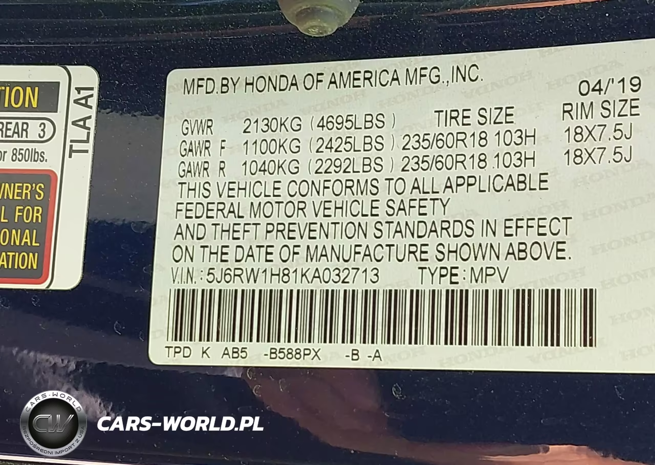 2019 Honda Cr-V Ex-L VIN:5J6RW1H81KA032713 - 9
