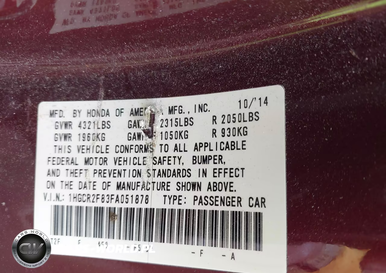 2015 Honda Accord Ex-L VIN:1HGCR2F83FA051878 - 9