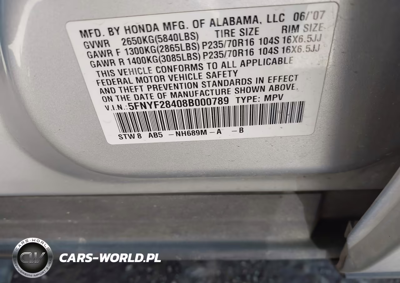 2008 Honda Pilot Ex VIN:5FNYF28408B000789 - 9