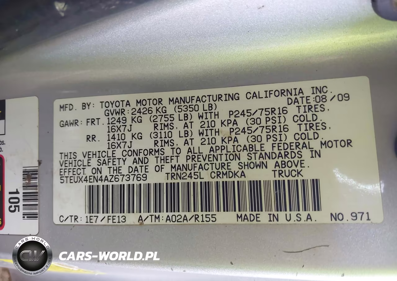 2010 Toyota Tacoma VIN:5TEUX4EN4AZ673769 - 9