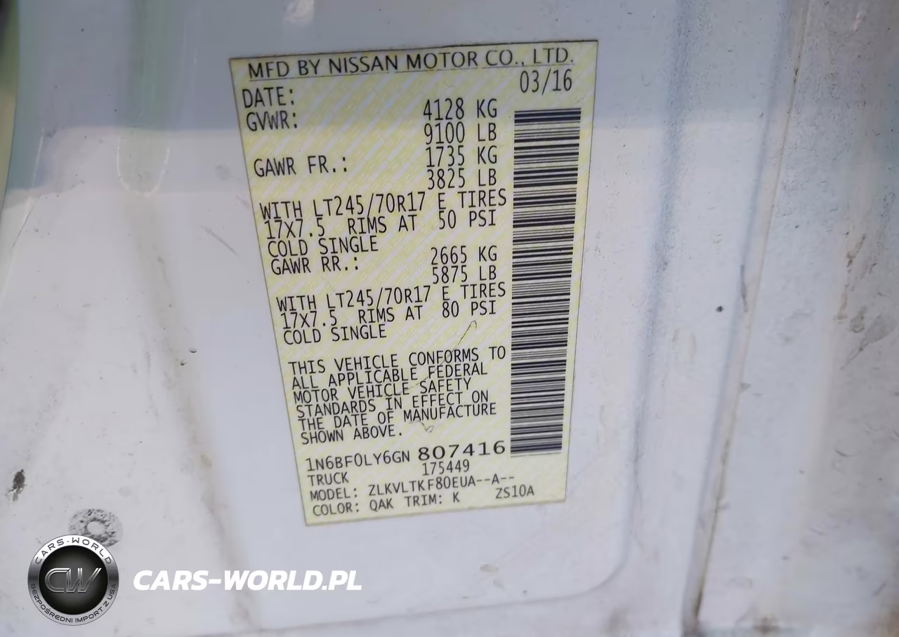 2016 Nissan Nv Cargo Nv2500 Hd S V6-Sl V6-Sv V6 VIN:1N6BF0LY6GN807416 - 9