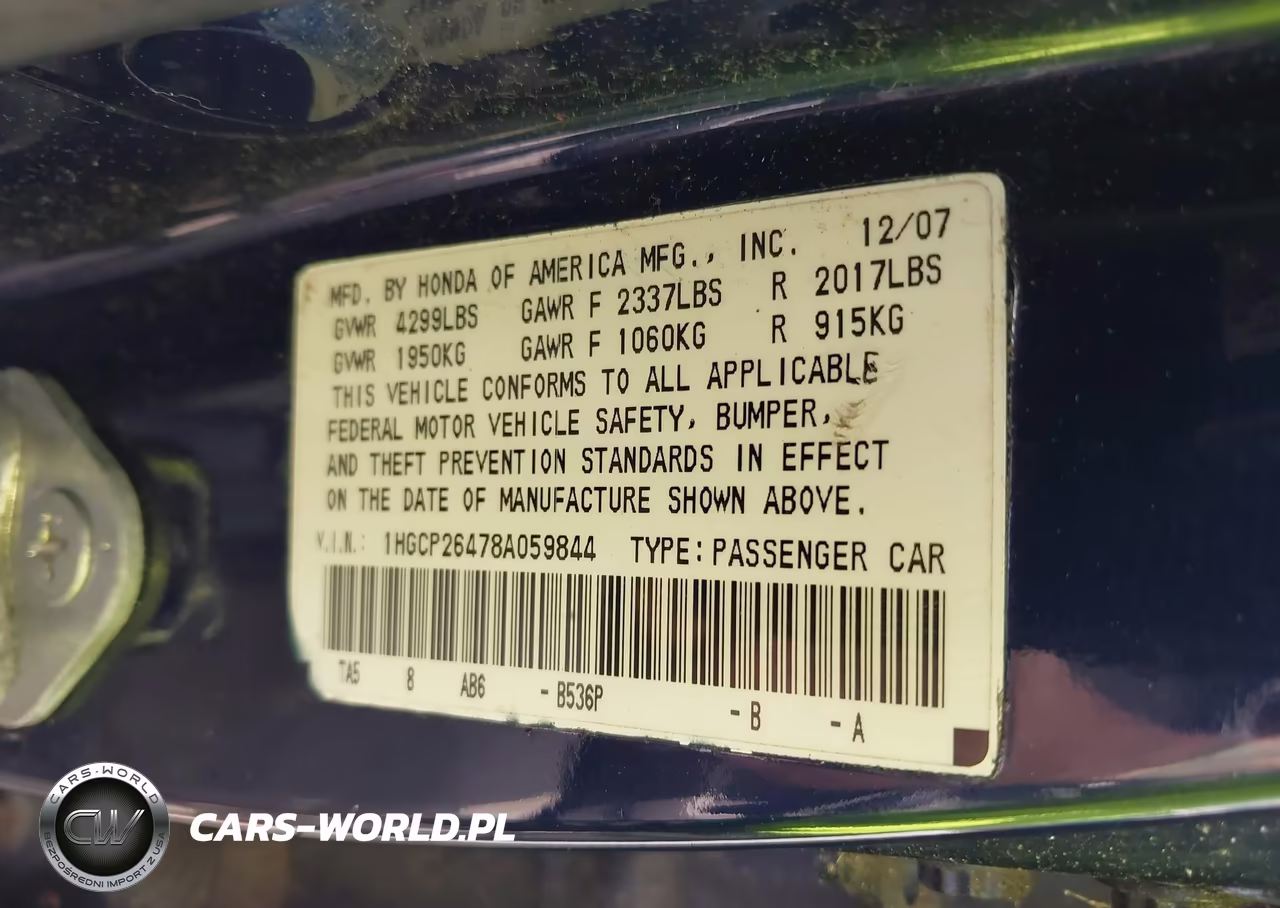 2008 Honda Accord 2.4 Lx-P VIN:1HGCP26478A059844 - 9
