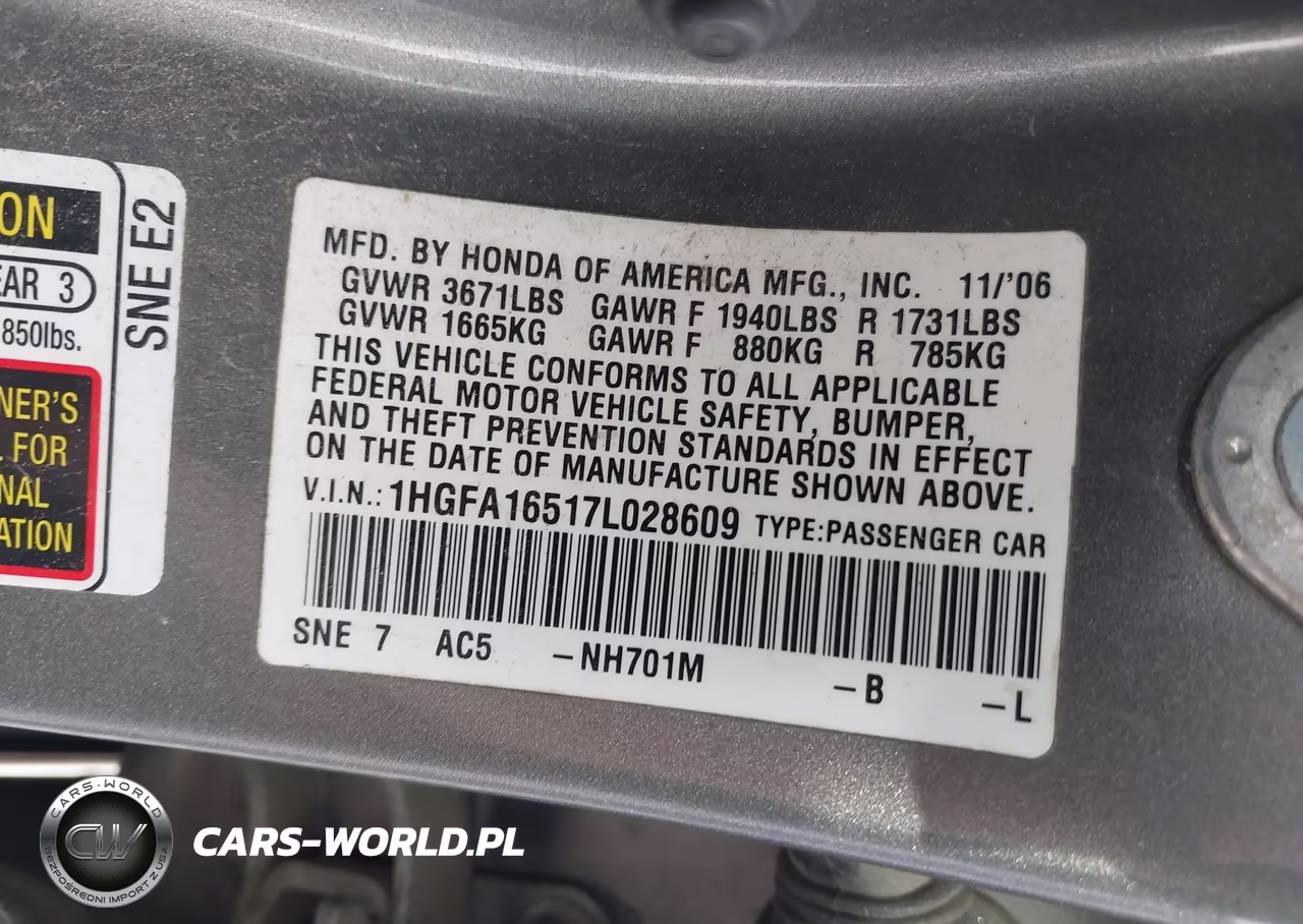 2007 Honda Civic Lx VIN:1HGFA16517L028609 - 9
