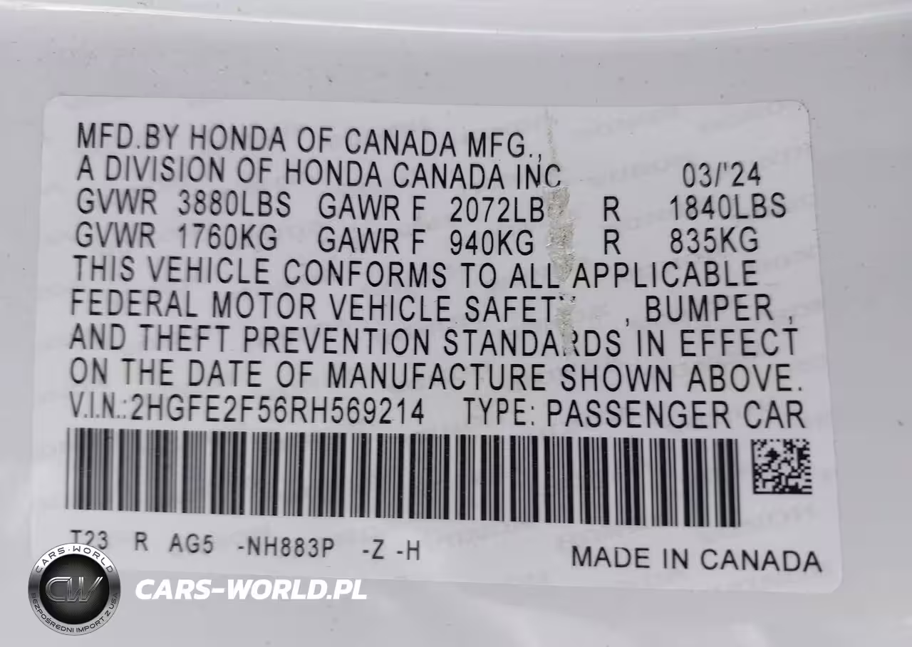2024 Honda Civic Sport VIN:2HGFE2F56RH569214 - 9