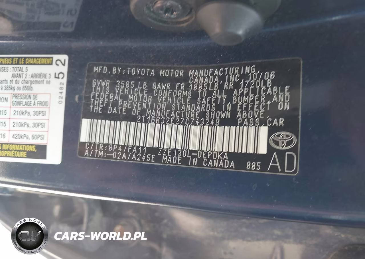 2007 Toyota Corolla Ce VIN:2T1BR32E27C743249 - 9