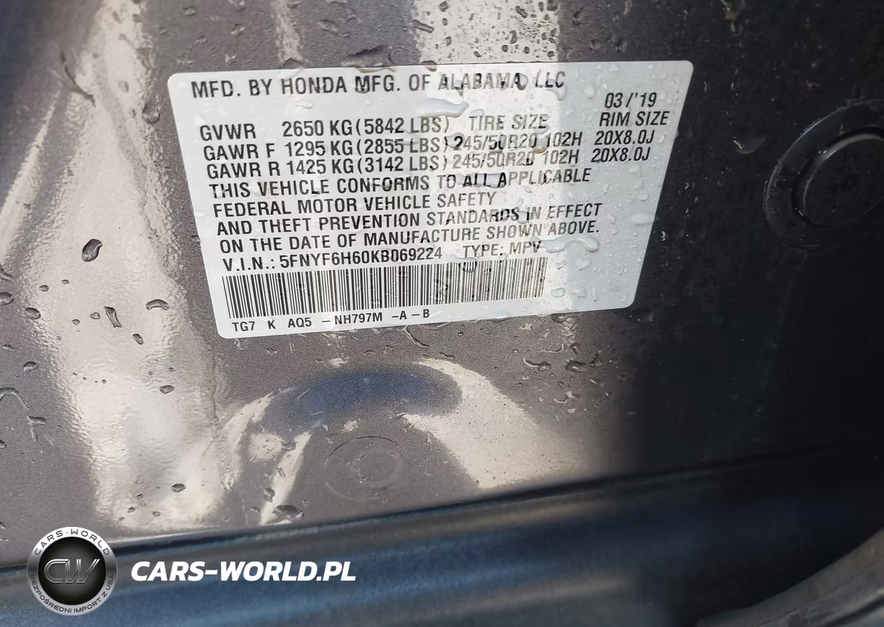 2019 Honda Pilot Touring VIN:5FNYF6H60KB069224 - 9
