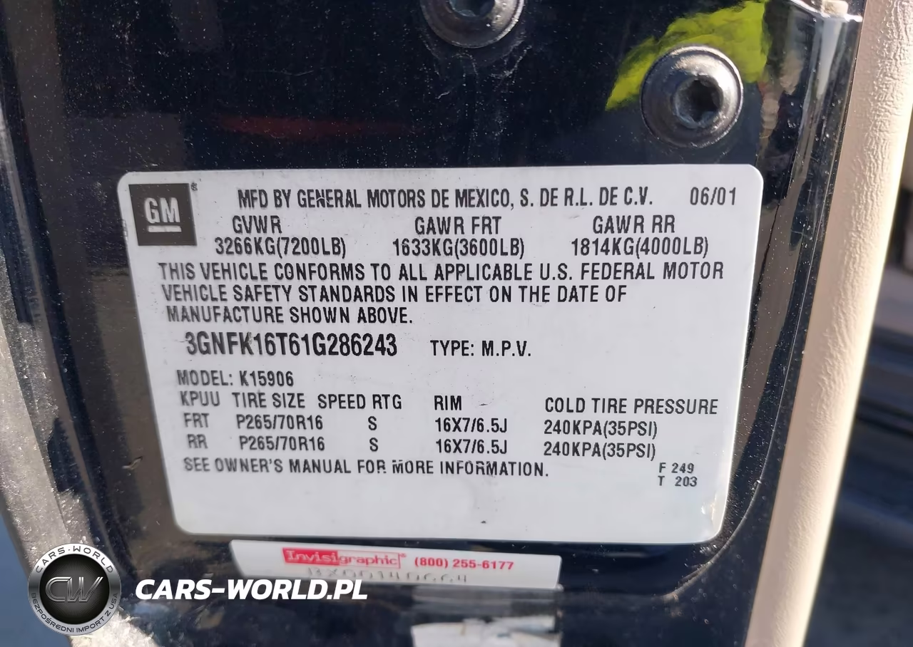 2001 Chevrolet Suburban K1500 VIN:3GNFK16T61G286243 - 9