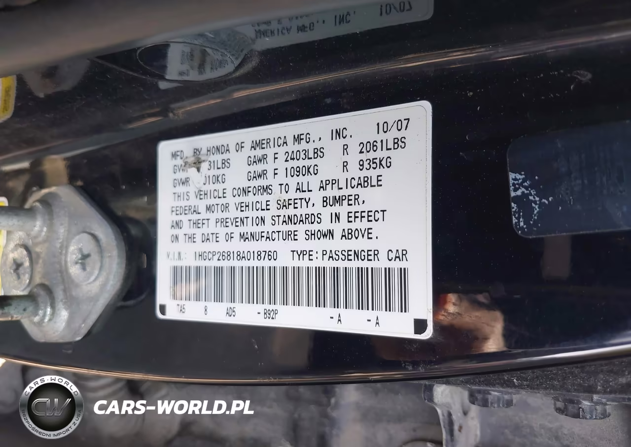 2008 Honda Accord 2.4 Ex-L VIN:1HGCP26818A018760 - 9