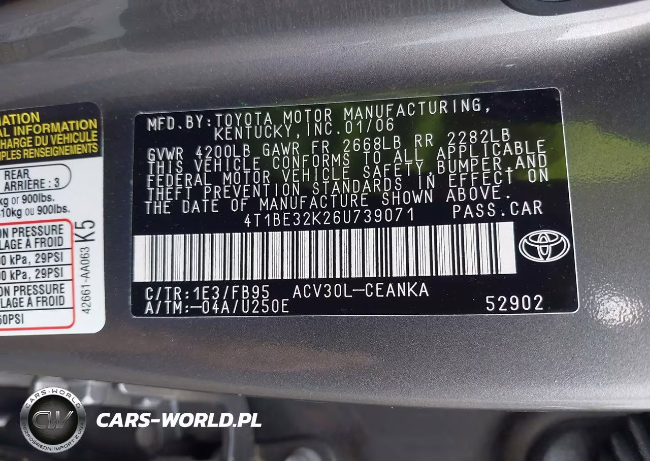 2006 Toyota Camry Std VIN:4T1BE32K26U739071 - 9