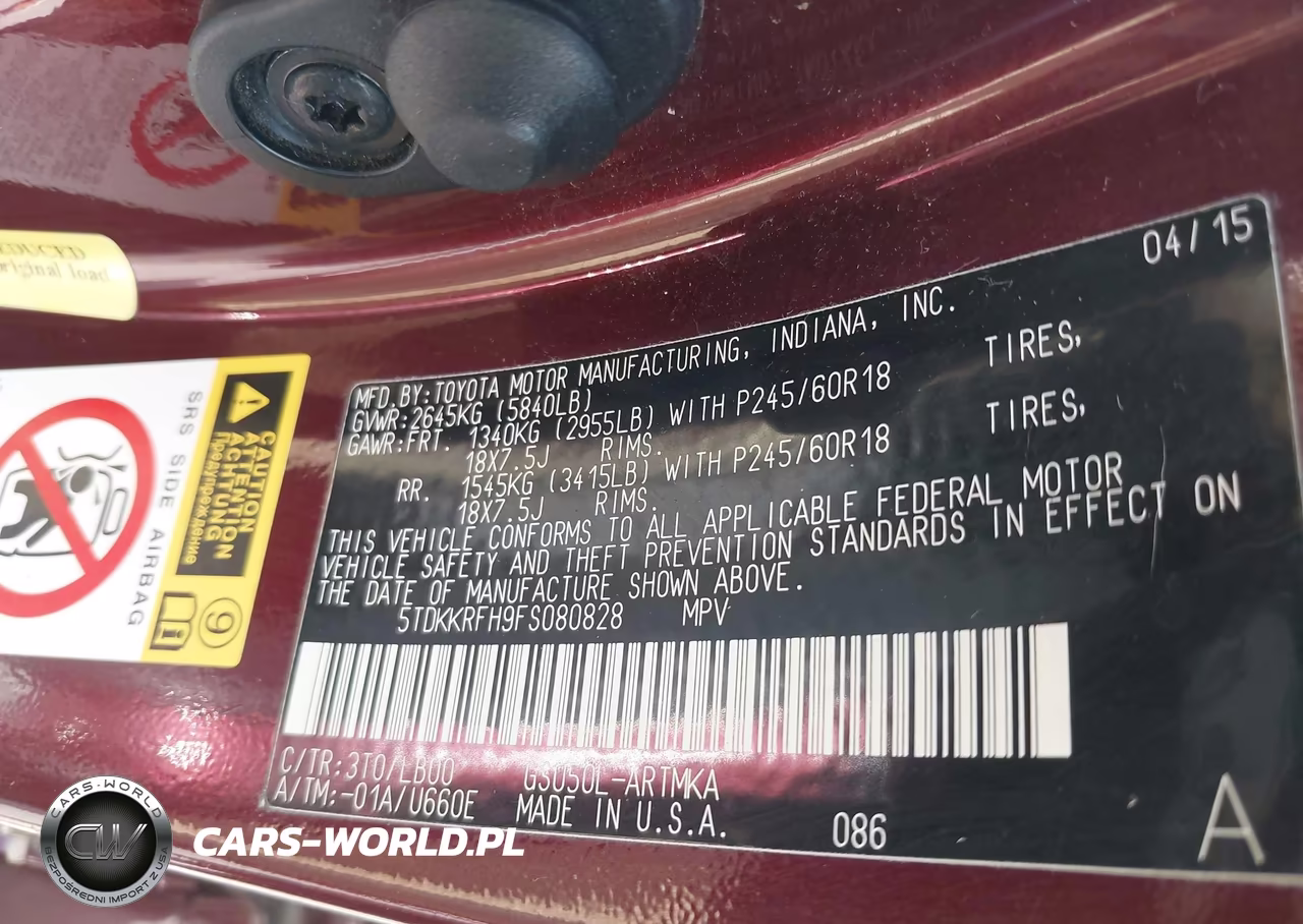 2015 Toyota Highlander Xle V6 VIN:5TDKKRFH9FS080828 - 9