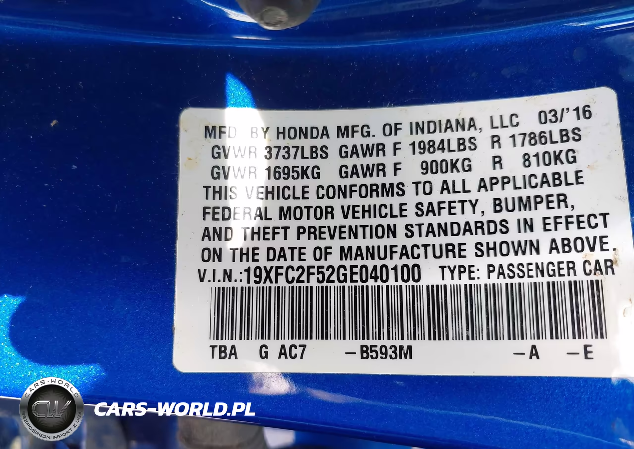 2016 Honda Civic Lx VIN:19XFC2F52GE040100 - 9